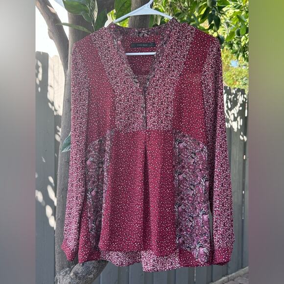 Zara Basic Burgundy Floral Patchwork Blouse – Size L - Picture 1 of 6